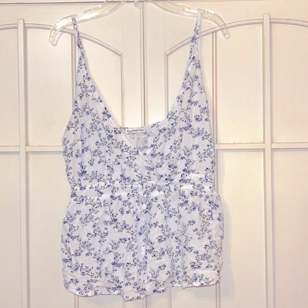Abercrombie & Fitch Blue and White Floral Babydoll Camisole Tank Top XL …
